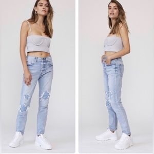 Pistola Nico Untitled Destruction Blue Distressed Patch Light Wash Jeans Size 27